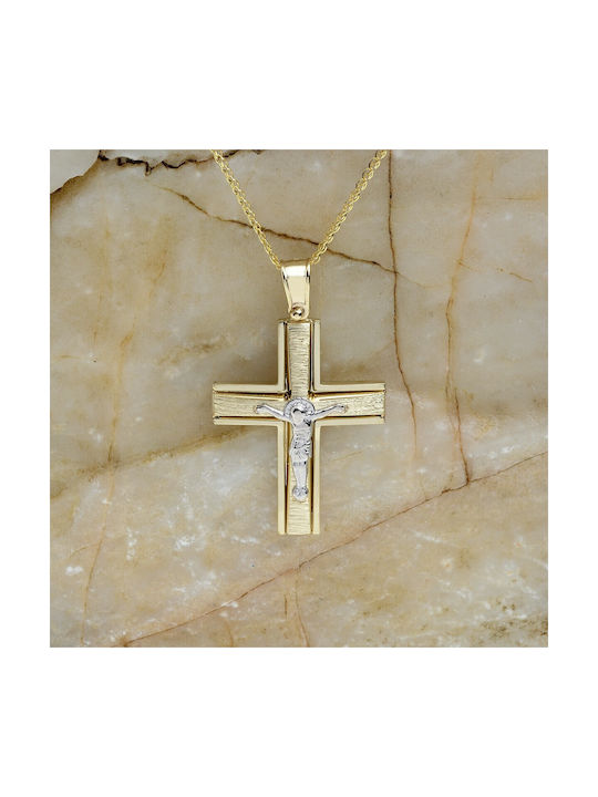 Ioannou24 Gold Cross 14K Double Sided with Chain