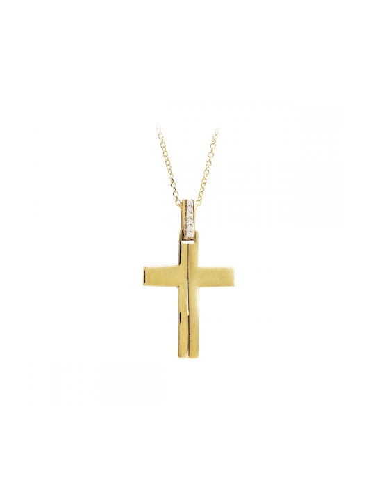 Art d or Damen Gold Kreuz 14K Beidseitig mit Kette