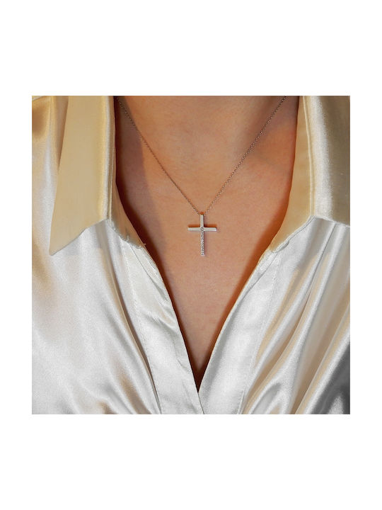 Art d or Weißgold Kreuz 18K mit Kette