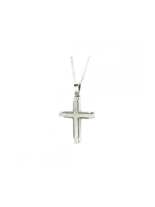 Art d or Herren Weißgold Kreuz 14K Beidseitig mit Kette