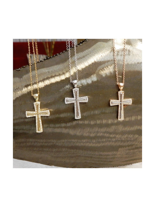 Art d or Damen Weißgold Kreuz 14K Beidseitig mit Kette