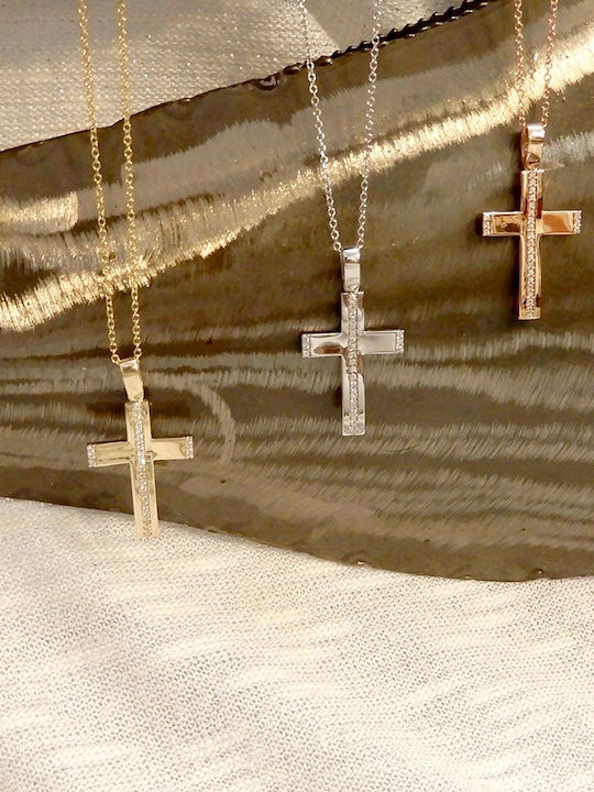 Art d or Cruci Femeie Placate cu Aur Roz 14K Față și Spate cu Lanț