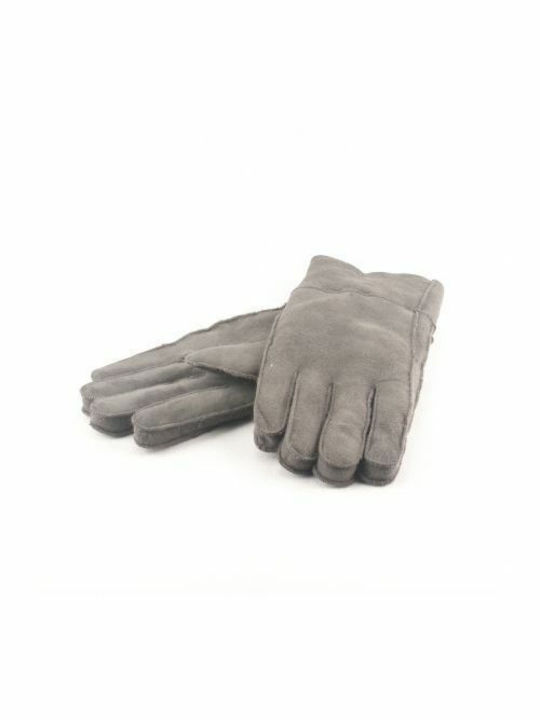 Γκρι Γυναικεία Δερμάτινα Γάντια με Γούνα