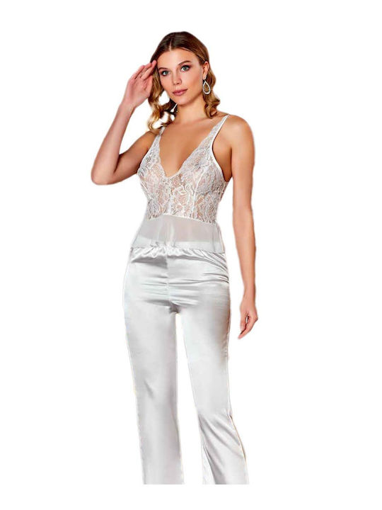 FMS Winter Women's Pyjama Set Satin White Louise