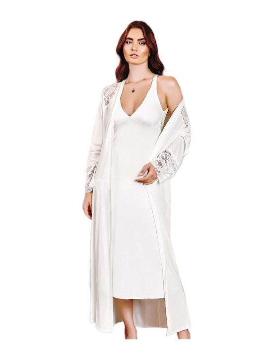 FMS Bridal Women's Winter Robe with Nightgown White