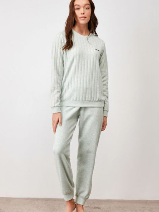Penye Mood Winter Damen Pyjama-Set Grün