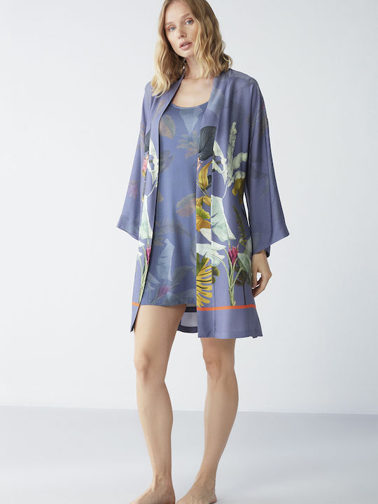 Penye Mood Sommer Damen Robe mit Nachthemd Lila