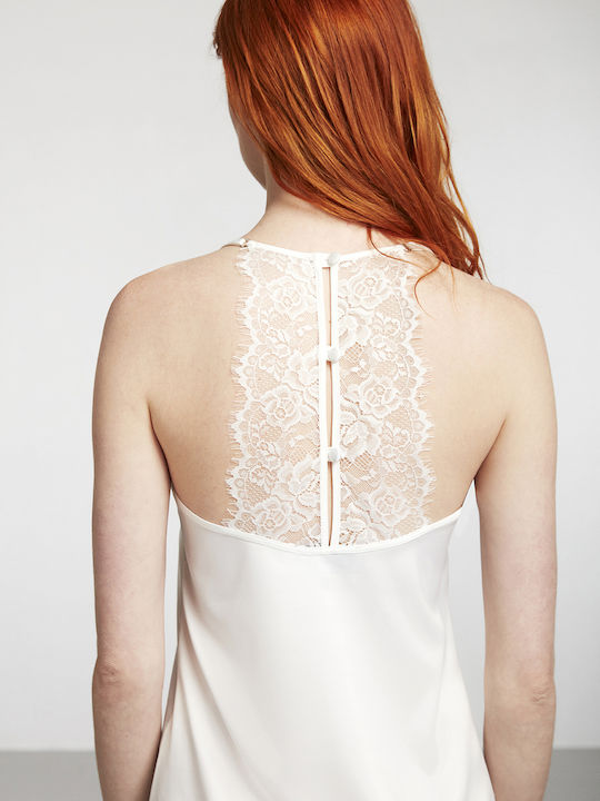 Penye Mood Sommer Damen Satin,σατεν Robe mit Nachthemd Weiß