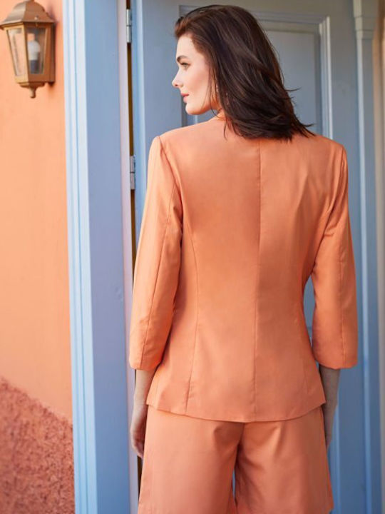 Cento Fashion Women's Double Breasted Blazer Orange