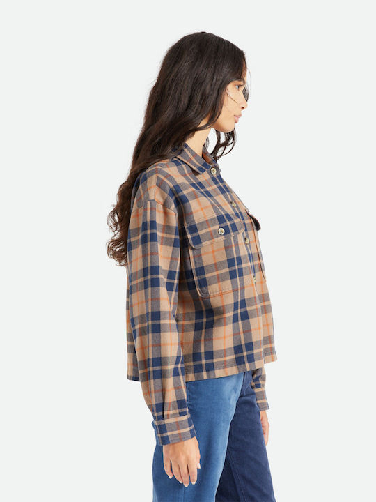 Bowery Women's Flannel Femeie Bej Overshirt