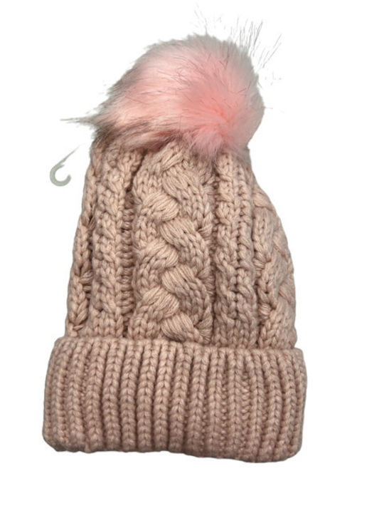 Pom Pom Beanie Frauen Beanie mit Strickmuster in Burgundisch Farbe