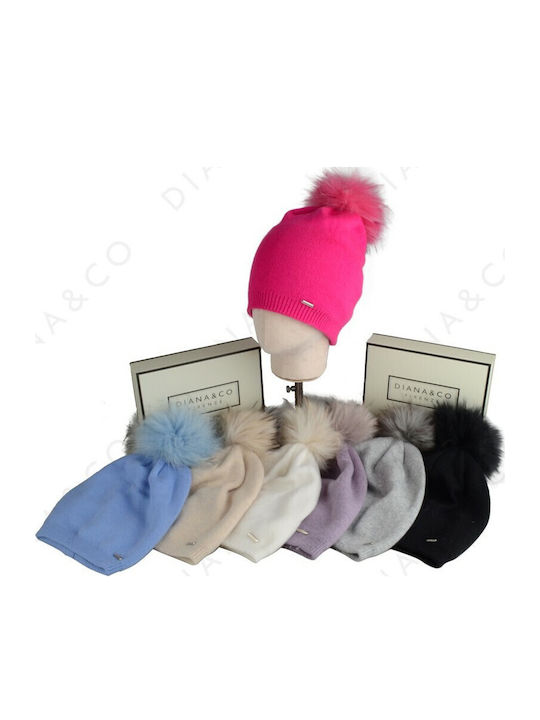 Pom Pom Beanie Γυναικείος Σκούφος Πλεκτός σε Φούξια χρώμα