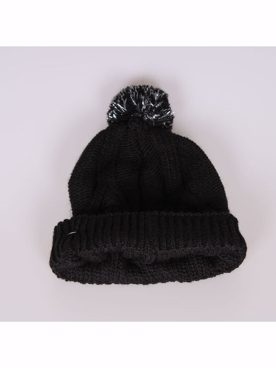 Pom Pom Beanie Frauen Beanie mit Strickmuster in Schwarz Farbe