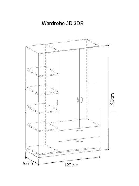 Ușă triplă Dulap de Haine Kendall 120x54x190cm