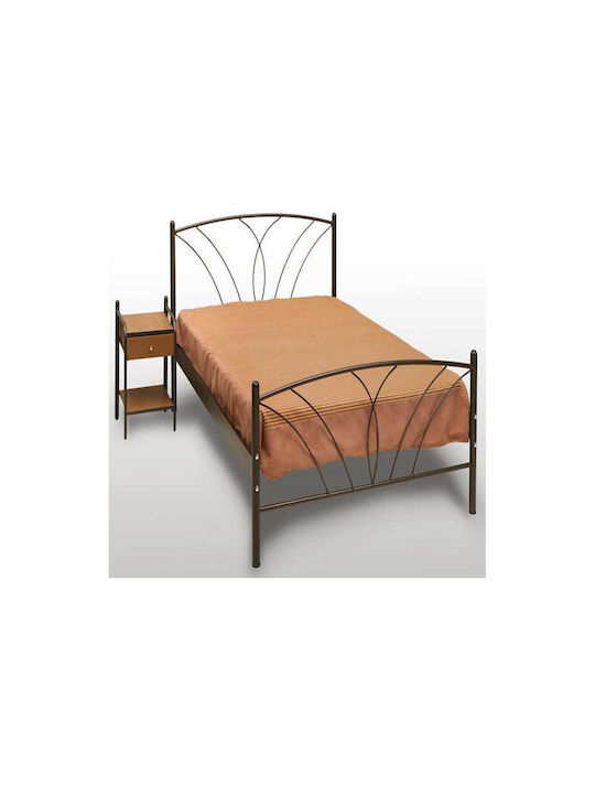 Bed Single Metal Bronze with Slats & Mattress 90x200cm