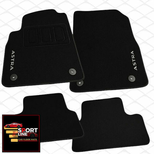 Opel Astra J 2010-2015 Πατακια Μοκετα Sport Line Μαυρο Me Ασπρη Ραφη Ασπρο Κεντημα Astra Σετ 4τμχ