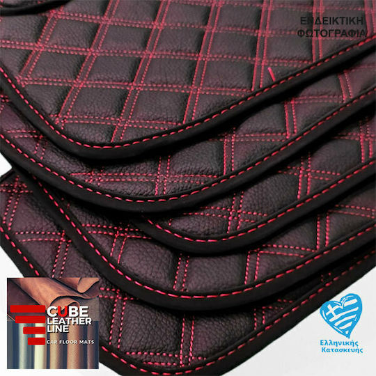 Honda CR-V 2007-2016 Techno-leather Mats Cube Black With Red Stitching Red Embroidery Honda Set of 4 Pieces