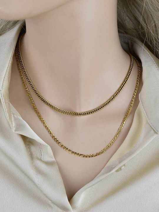 Goldjewels Chain Neck Cuban made of Steel Gold-plated Thin Thickness 4mm and Length 40cm
