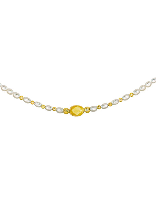 Gold Set Necklace & Bracelet with Pearls 14K