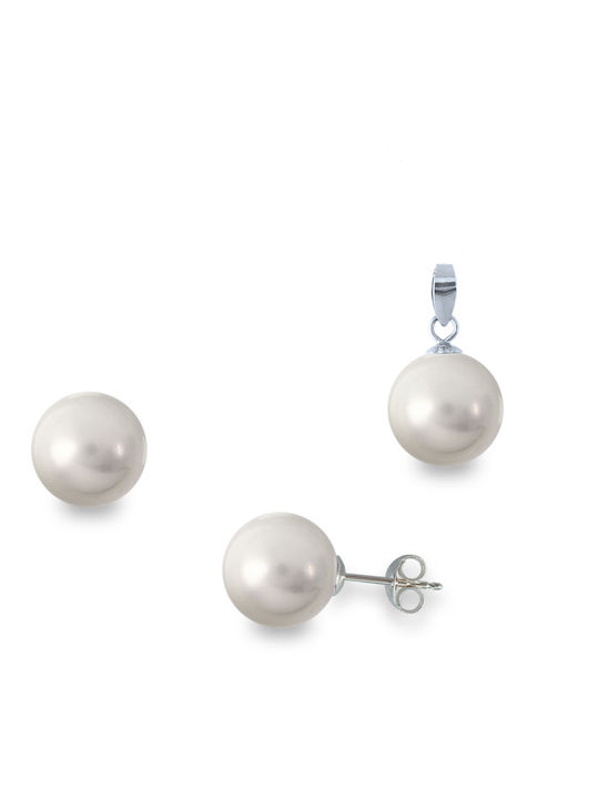 Silver Set Earrings & Pendant with Pearls