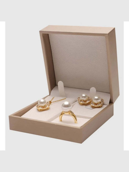 Set mit Ring aus Weißgold mit Steinen und Perlen