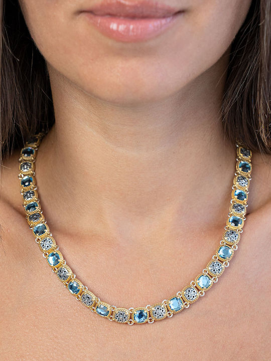 Set with Necklace & Bracelet from Silver Gold Plated with Stones