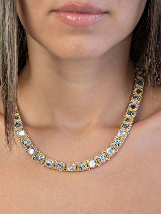 Set with Necklace & Bracelet from Silver Gold Plated with Stones