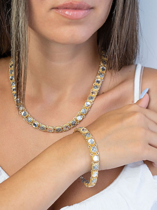 Set with Necklace & Bracelet from Silver Gold Plated with Stones