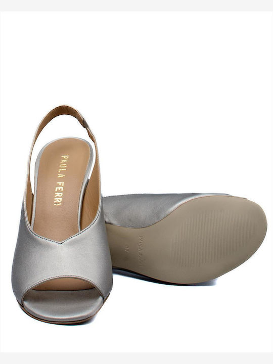 Leder Peeptoe Pumps mit Riemchen Silber