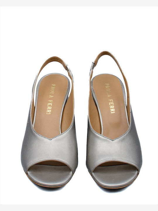 Leder Peeptoe Pumps mit Riemchen Silber