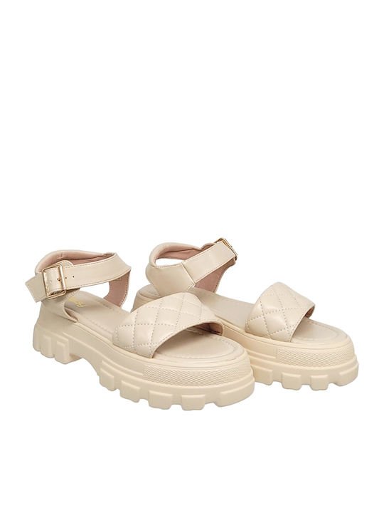 Women's Flat Sandals Flatforms in Beige Color
