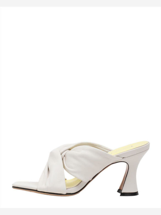 Favela Brooklyn Thin Heel Leather Mules White