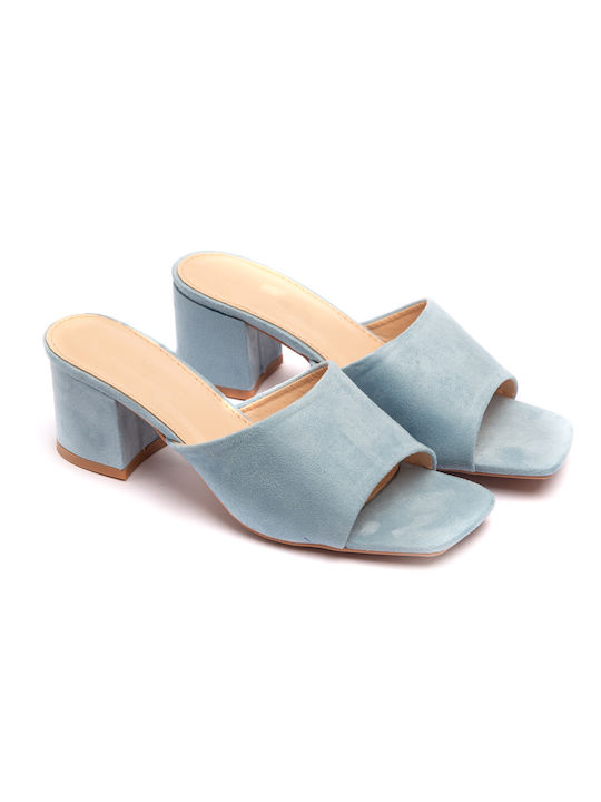 Malesa Chunky Heel Mules Blue