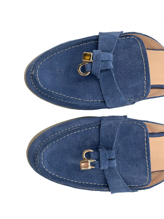 Step Shop Chunky Heel Leather Mules Blue