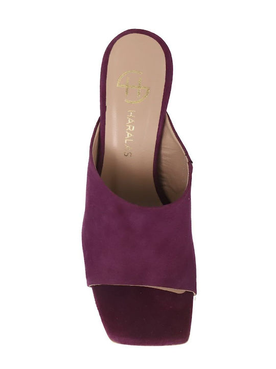 Suede Mules με Λεπτό Ψηλό Τακούνι σε Μωβ Χρώμα