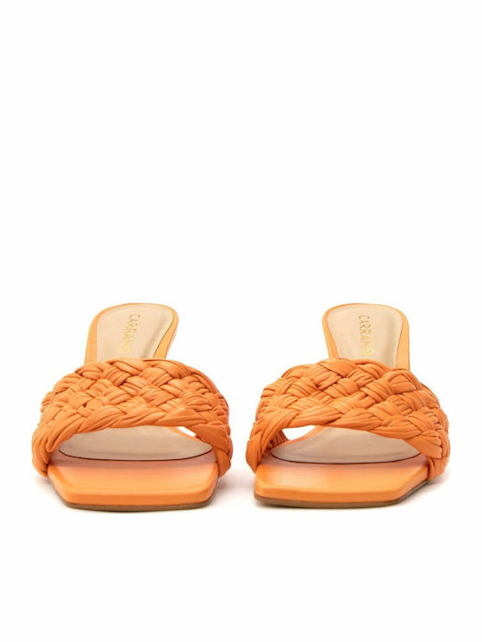 Leder Mules mit Dünn Hoch Absatz in Orange Farbe