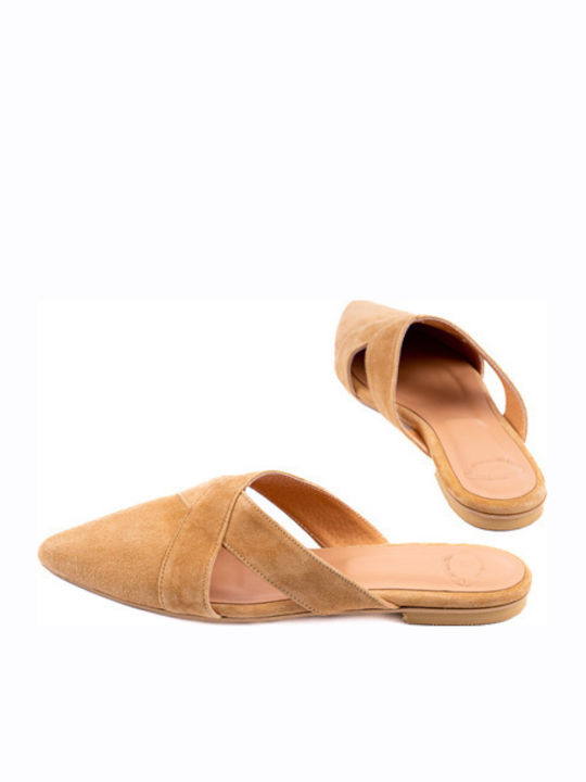 Flat Suede Mules σε Καφέ Χρώμα