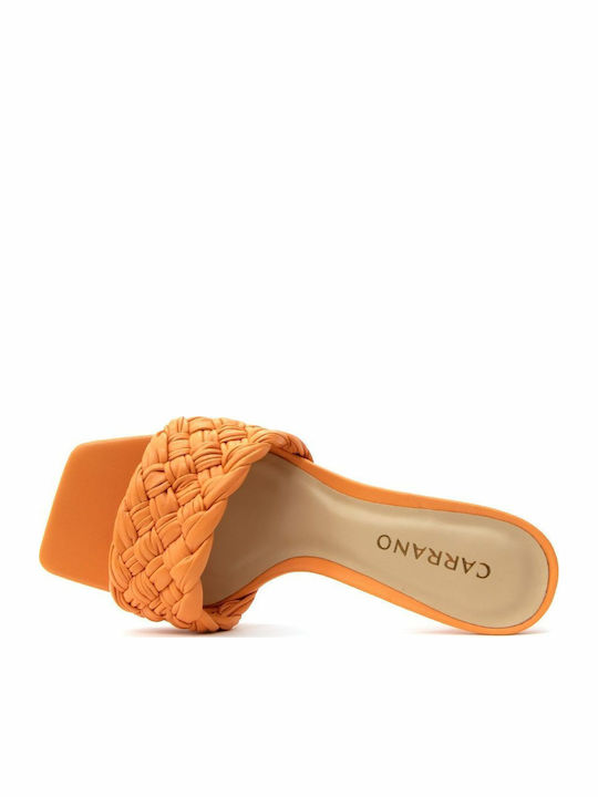 Leder Mules mit Dünn Hoch Absatz in Orange Farbe