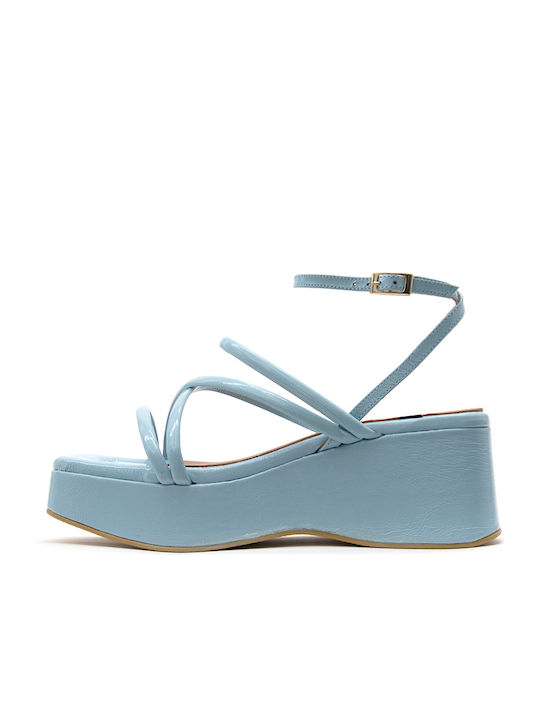 Angel Alarcon Women's Leather Platform Shoes Light Blue