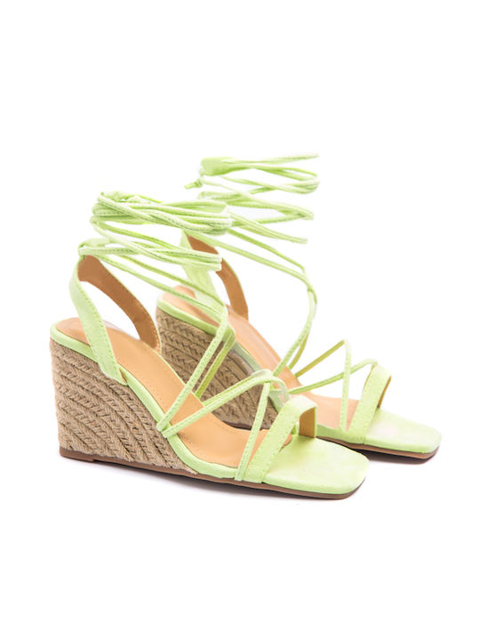 Malesa Women's Suede Ankle Strap Platforms Green