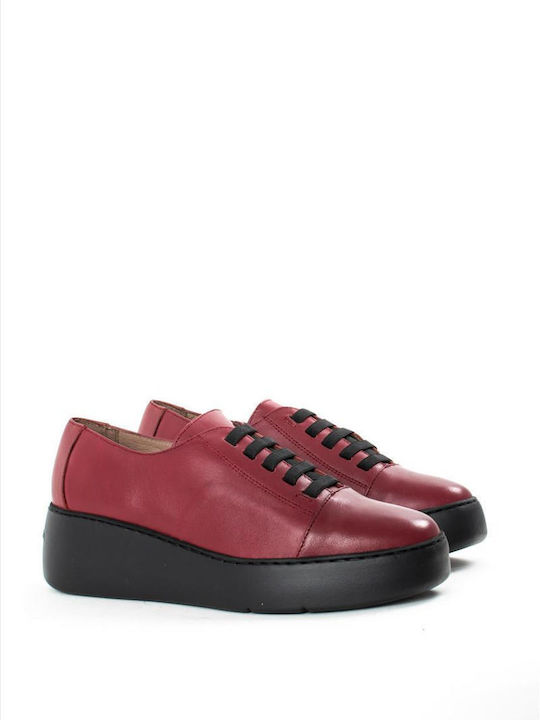 Wonders Leder Damen Flatform Oxfords in Burgundisch Farbe