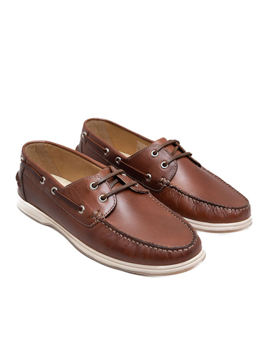 Freemood Men's Leather Boat Shoes Tabac Brown