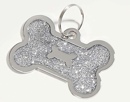 Tatu Moyo Ταυτότητα Σκύλου Κόκκαλο Ασημί 4x2cm Glitter