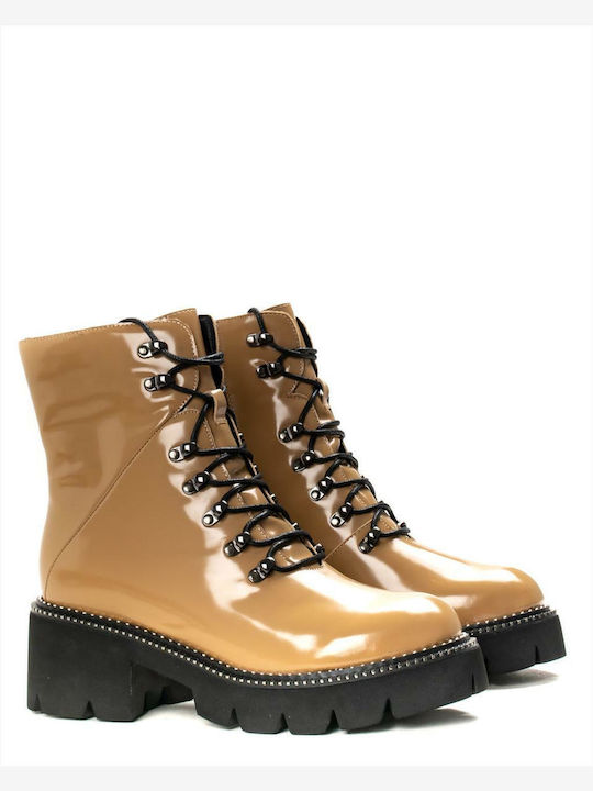 Favela Skyroom Boots Women's Leather Combat Boots Beige