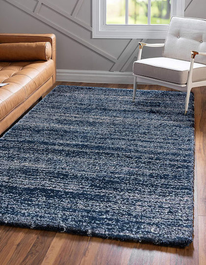 Saray Home Teppich Rechteckig Zottelig Synthetisch,Polyester/Cotton/Leather Blau