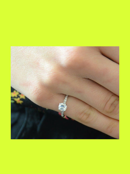 Goldjewels Single Stone Ring in 14K White Gold