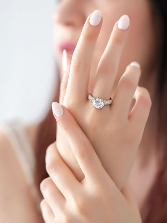 Μονόπετρο από Λευκόχρυσο 14K με Ζιργκόν