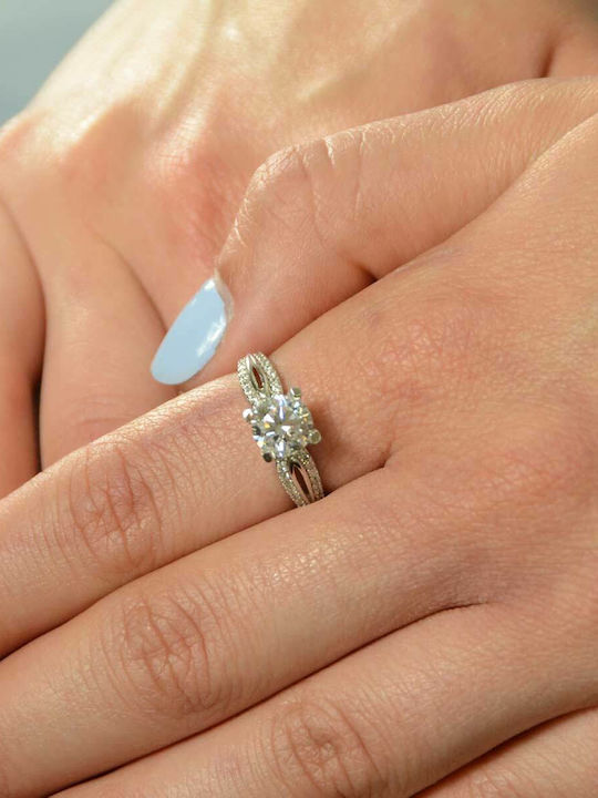 Goldjewels Single Stone Ring in 14K White Gold