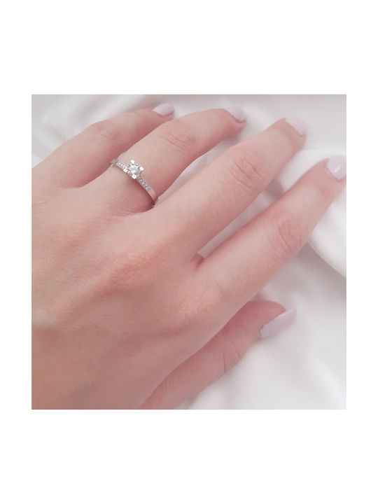 Single Stone Ring of White Gold 9K