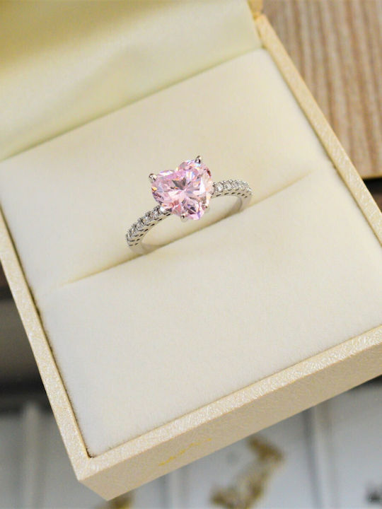 Einzelner Steine Ring Aus Weißgold 14K